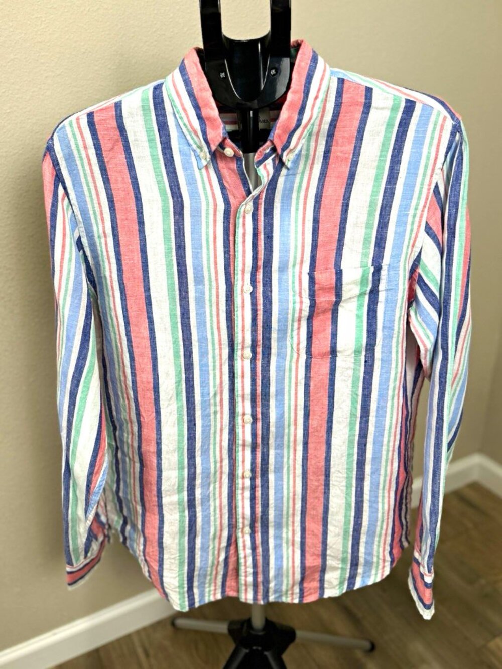 J.Crew Men’s M Slim Fit Multicolor Striped Linen Long Sleeve Button Down Shirt